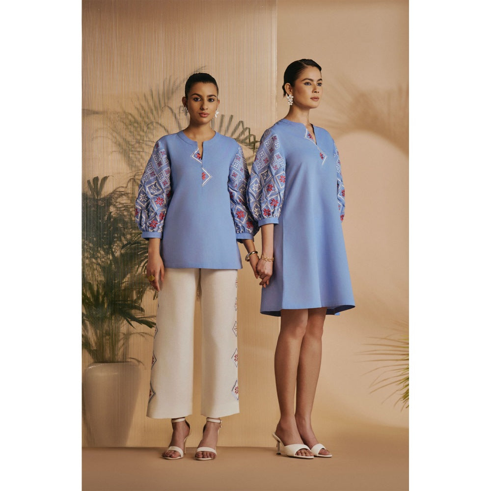 ORIGANI Blue Embroidered Tunic