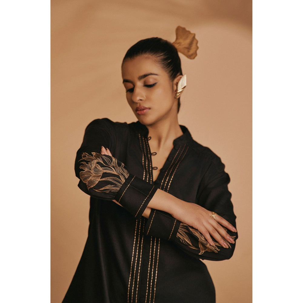 ORIGANI Black Embroidered Shirt