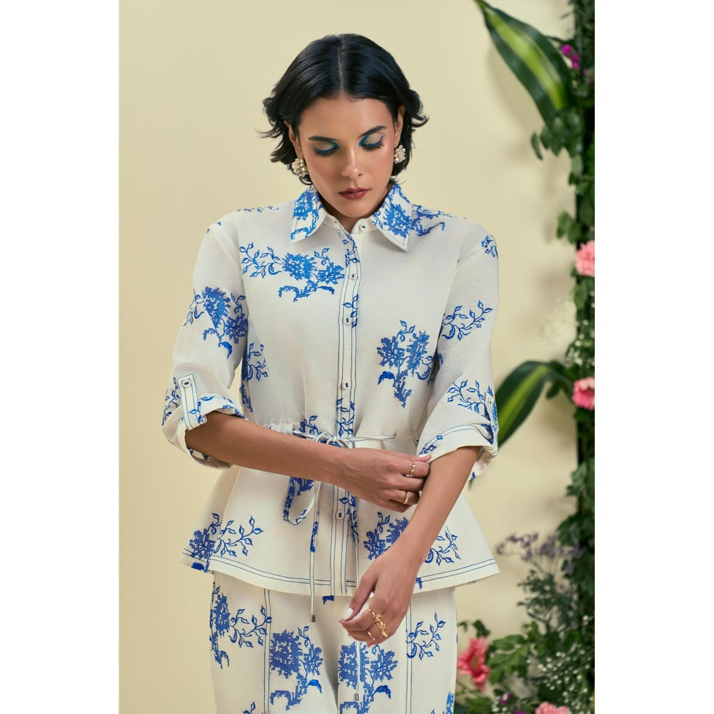 ORIGANI Women Off White Embroidered Regular Fit Co-Ord (Set of 3)