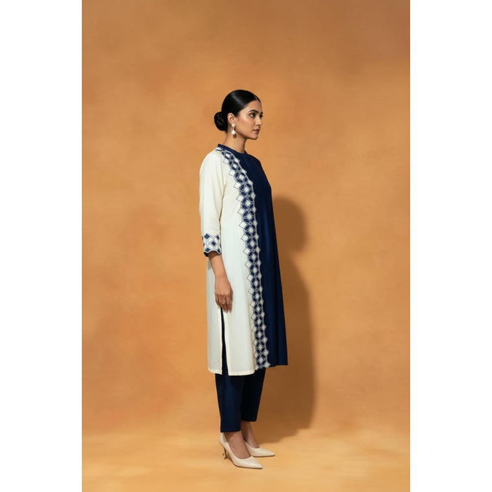 ORIGANI Multi-Color Chanderi Silk Round Neck Embroidered Kurta with Pant