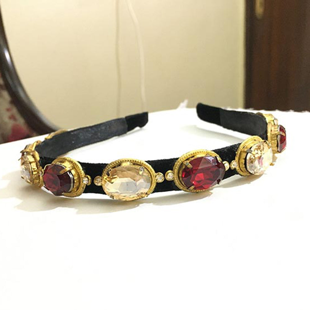 ORNAMAAS Gold Plated Red Hairbnad