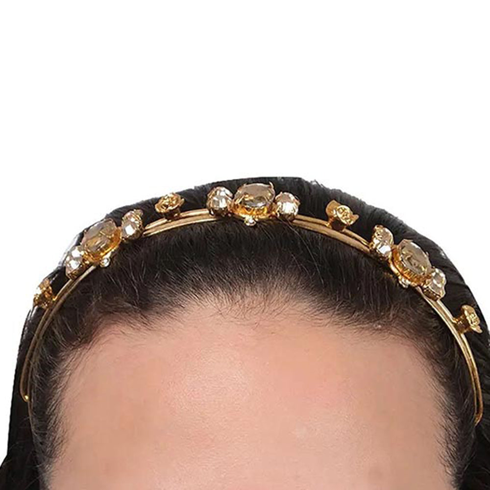 ORNAMAAS Gold Plated Rose Fleur Topaz Golden Shadow Hair Band