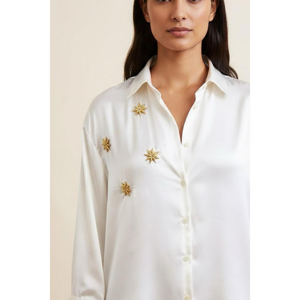 ORNAMAAS White Gold Star Anise Silk Satin Shirt