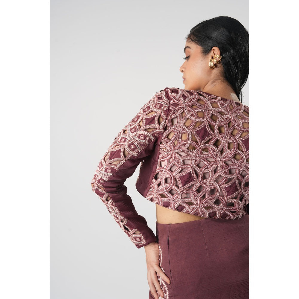 Orthodox Mauve Cutwork Intricate Self Design Cropped Jacket