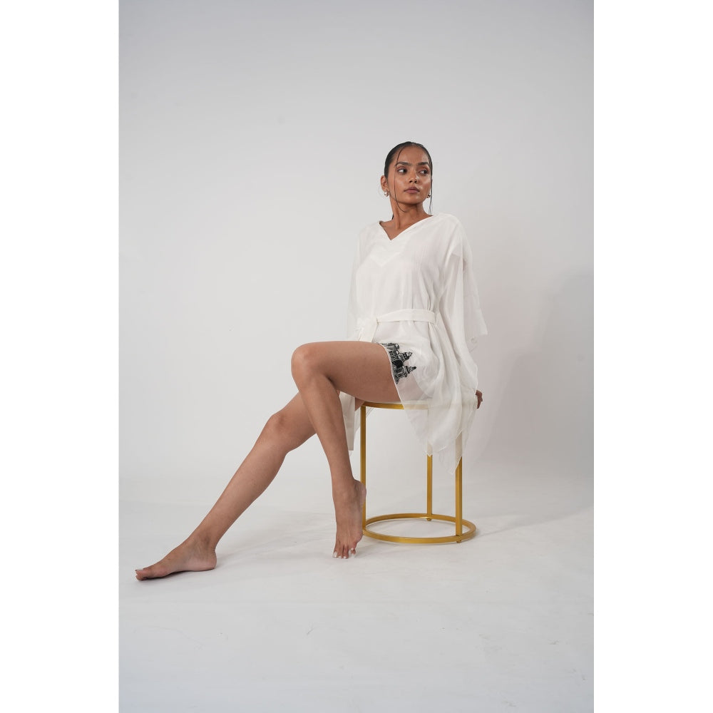 Orthodox White Opulent Organza Crepe Kaftan Style Dress