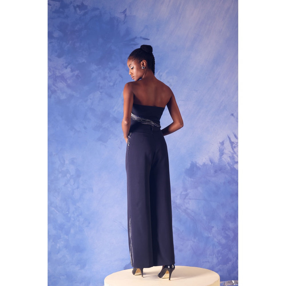 Orthodox Navy Blue Navy Flared Trousers with Embroidered Waist