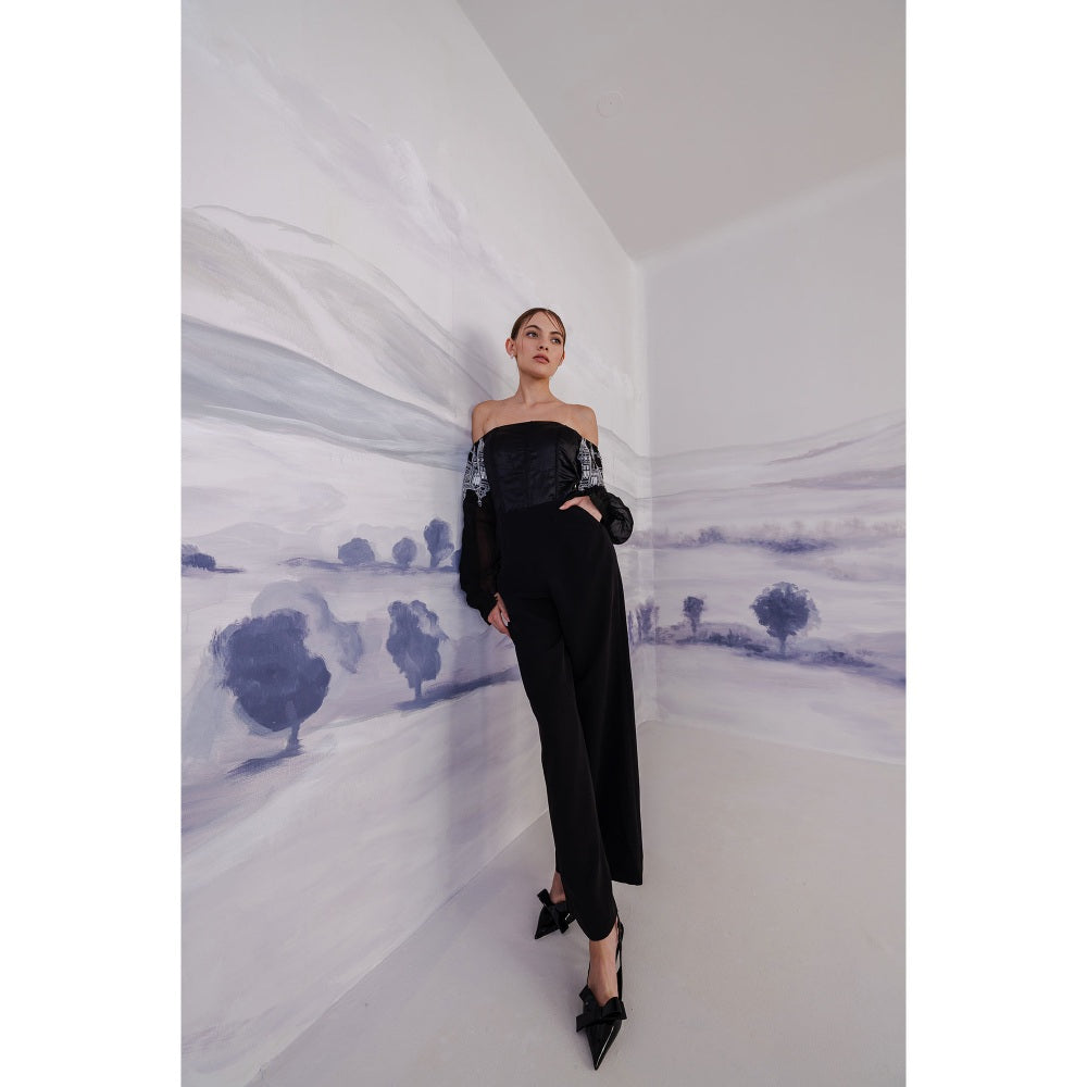 Orthodox Black Bold Roman-Tic Flared Trousers for Style