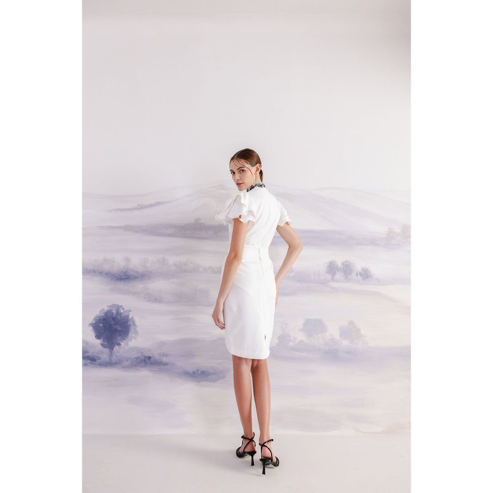 Orthodox White Imperial Flare Toga Bodysuit with Sleeves