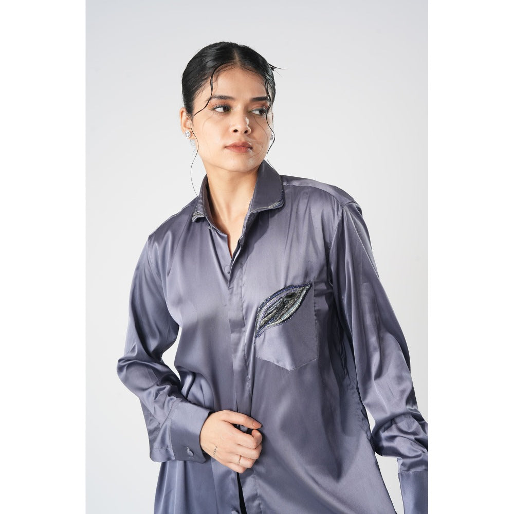 Orthodox Purple Sharp Satin Shirt with Aari Motifs