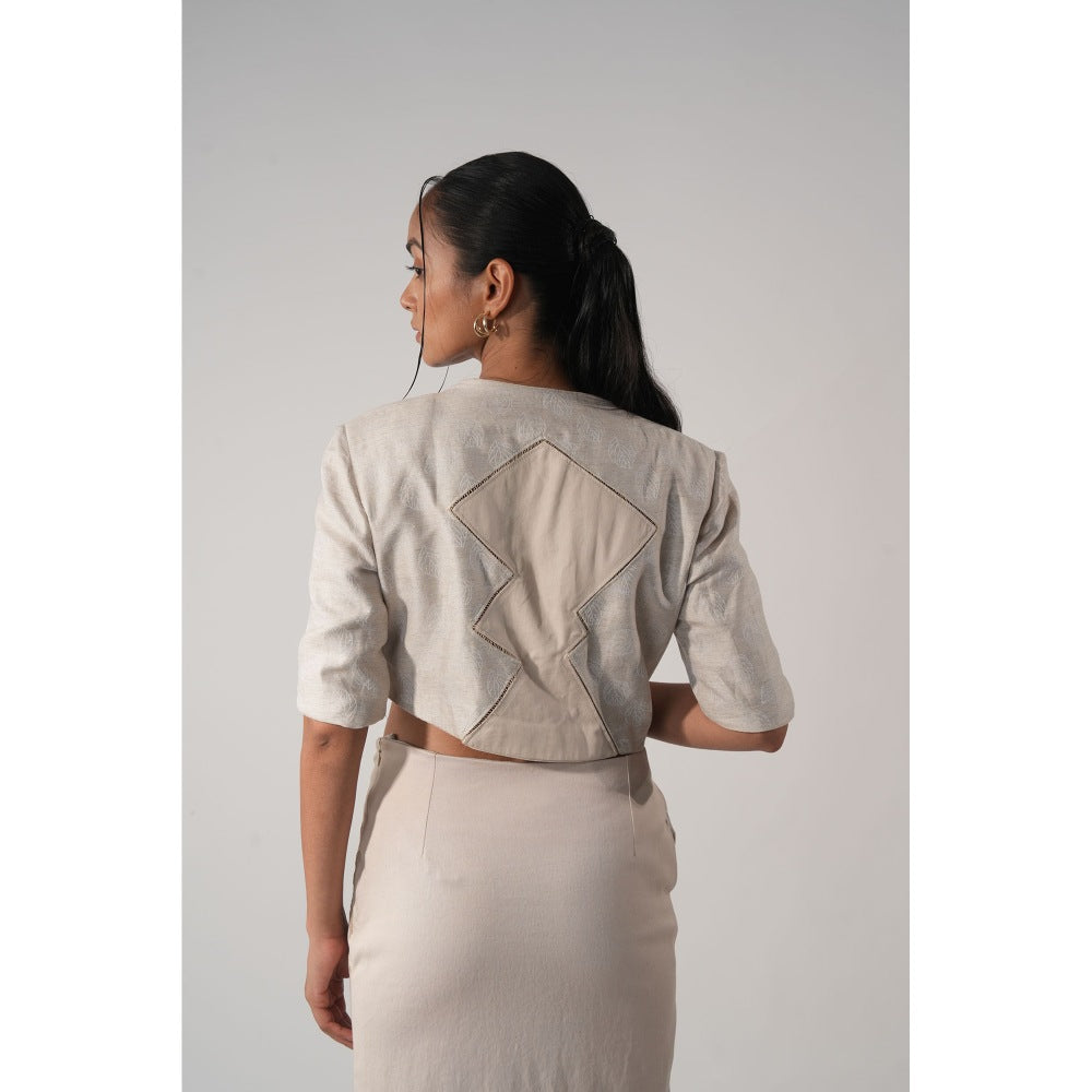 Orthodox Ivory Asymmetrical Denim Cropped Jacket