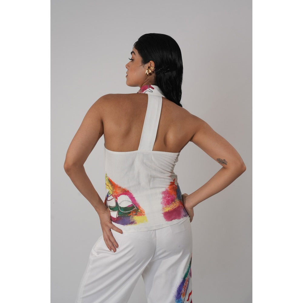 Orthodox White Halter-Neck Shirt with Embroidered High Collar