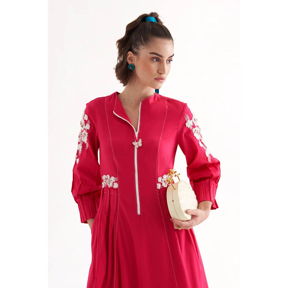 Our Love Kiki Fuchsia Cotton Embroidered Midi Dress