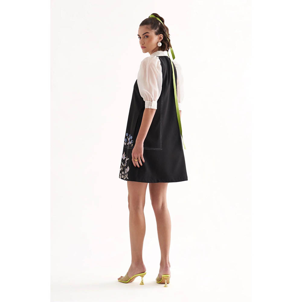Our Love Marcella Black Banana Crepe Embroidered Mini Short Dress