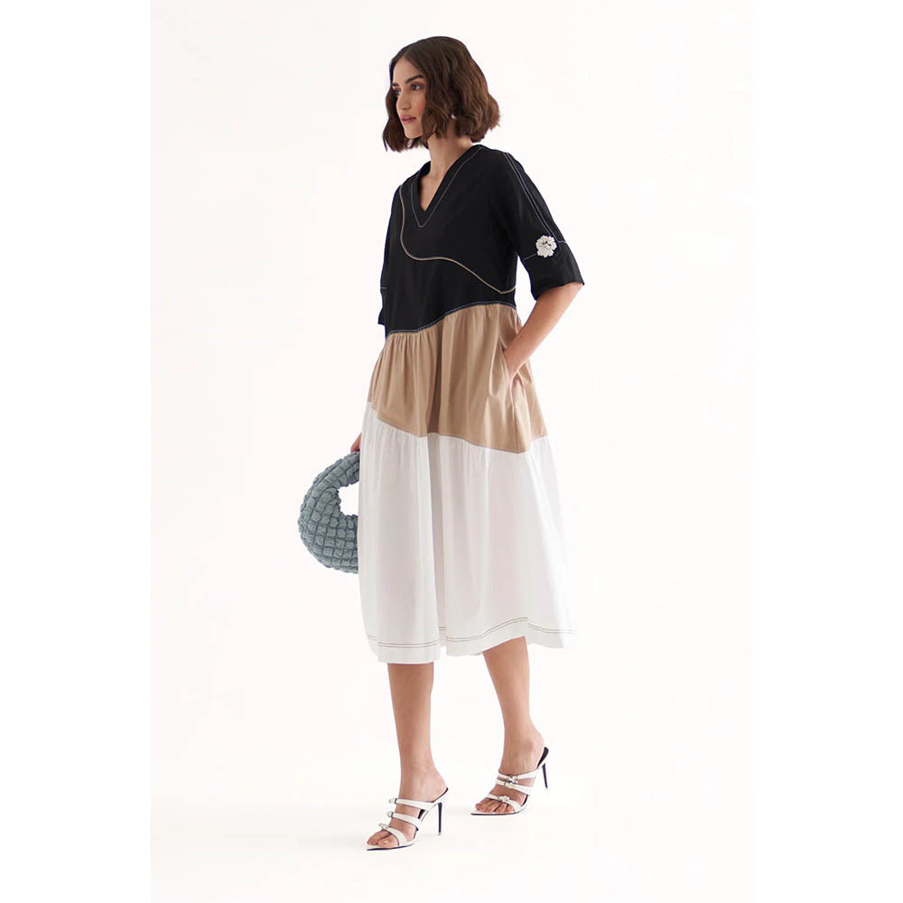 Our Love Omg Cotton Satin Colour-Block Midi Dress