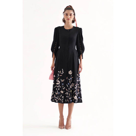 Our Love Saint Black Cotton Embroidered Midi Dress