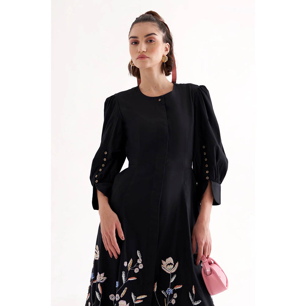 Our Love Saint Black Cotton Embroidered Midi Dress