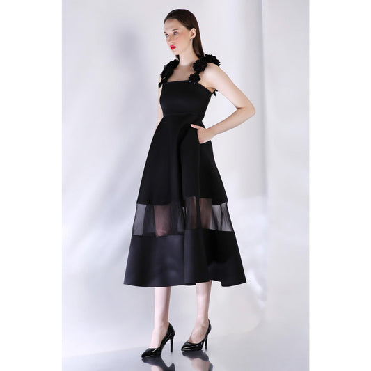 Ozeqo Womens Black Dress with Pair Of Detachable Shoulder Strap (Set of 2)