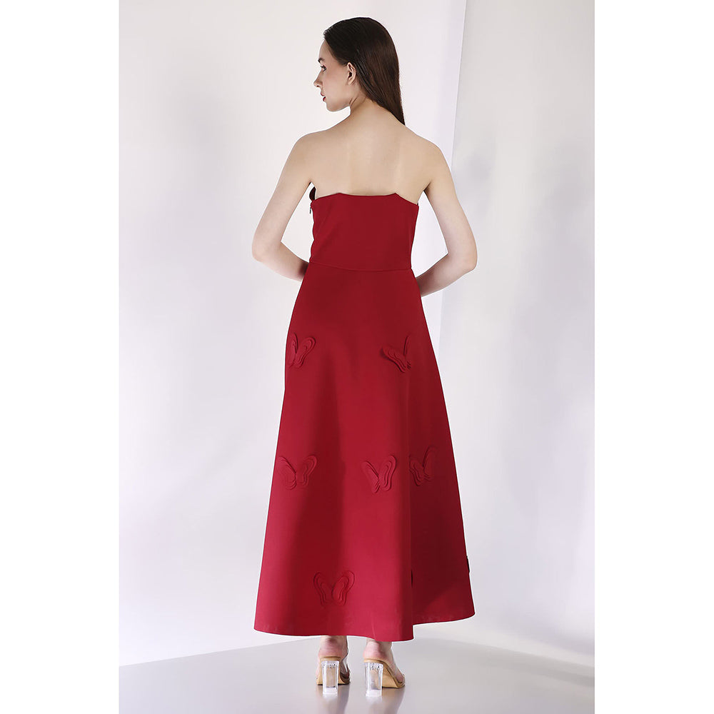 Ozeqo Maroon Strapless Tube Midi Dress