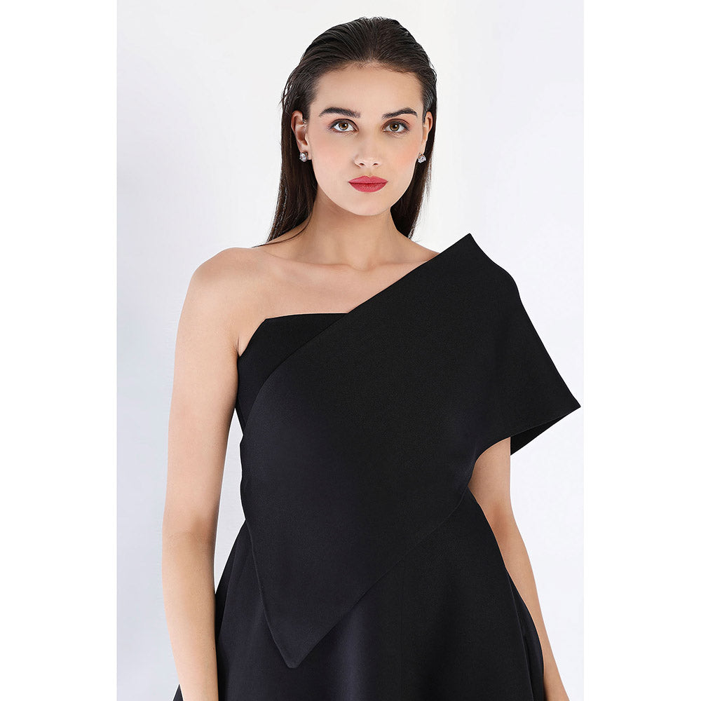Ozeqo Black Fit and Flare Solid Dress with Wrap