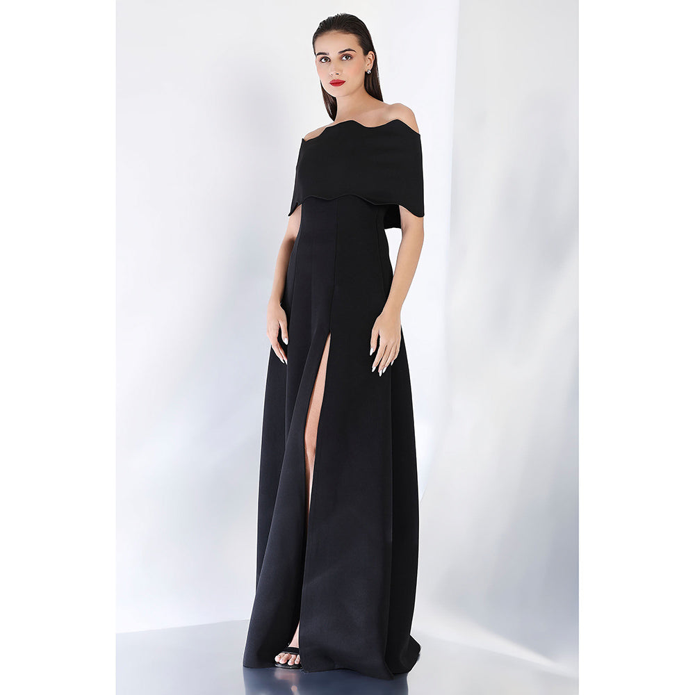 Ozeqo Black Solid Maxi Dress and Wrap