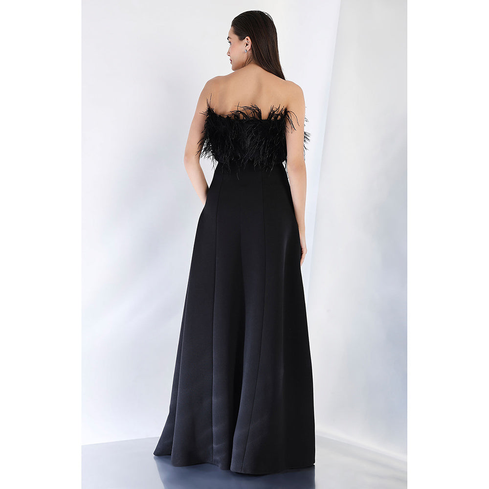 Ozeqo Black Solid Fur Maxi Dress and Wrap
