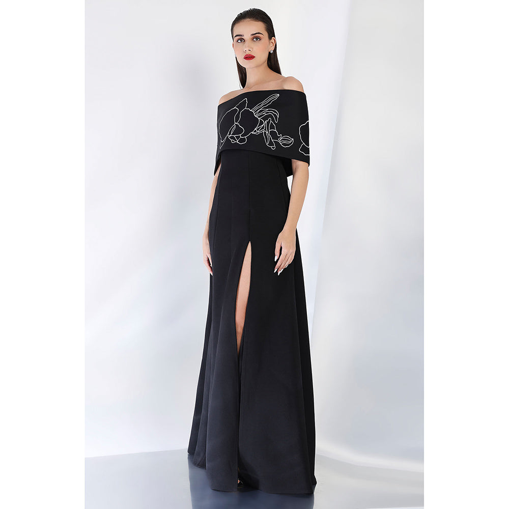 Ozeqo Black Embroidered Maxi Dress and Wrap
