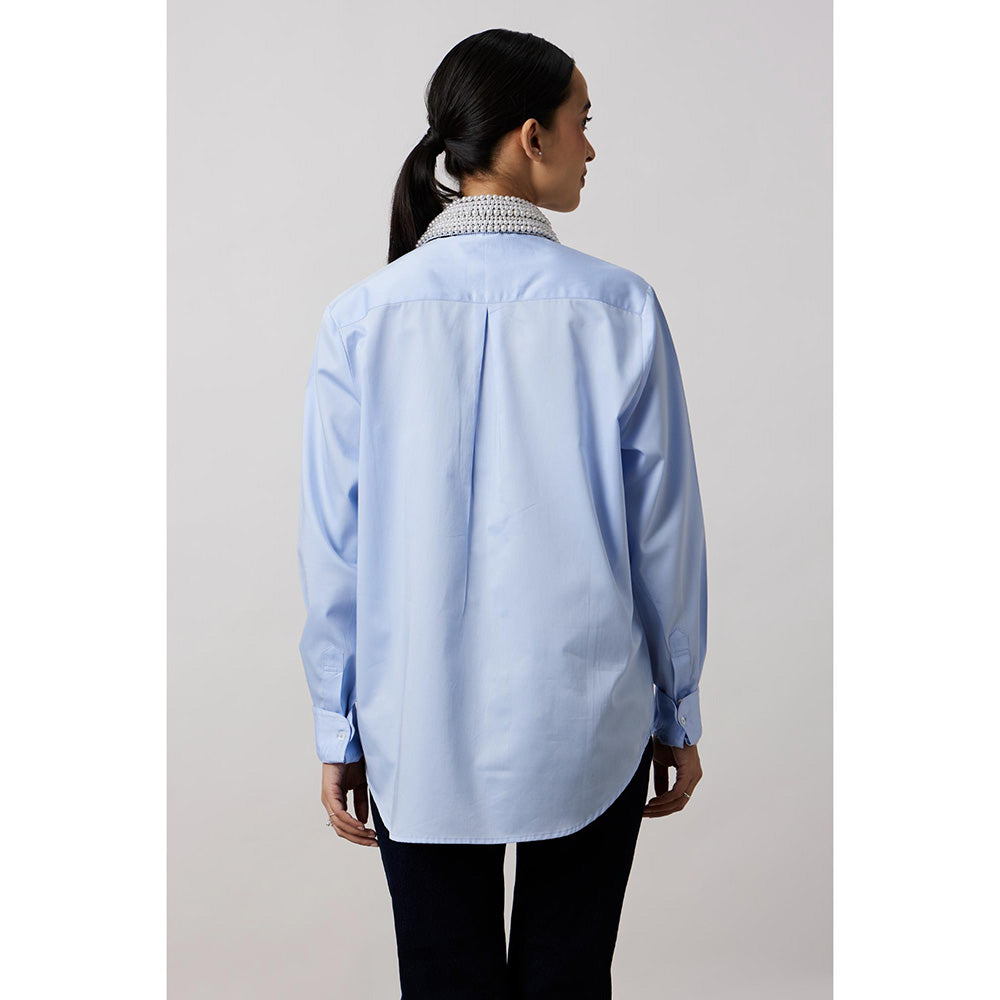 Pallavi Swadi Sky Blue Pearl Collar Pocket Shirt