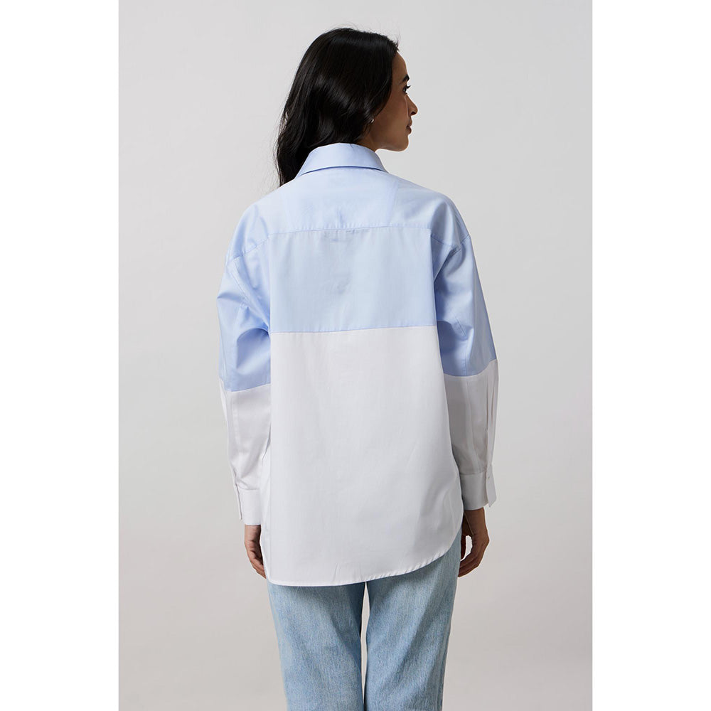 Pallavi Swadi Sky Blue Block Shirt with Swarovski Collar