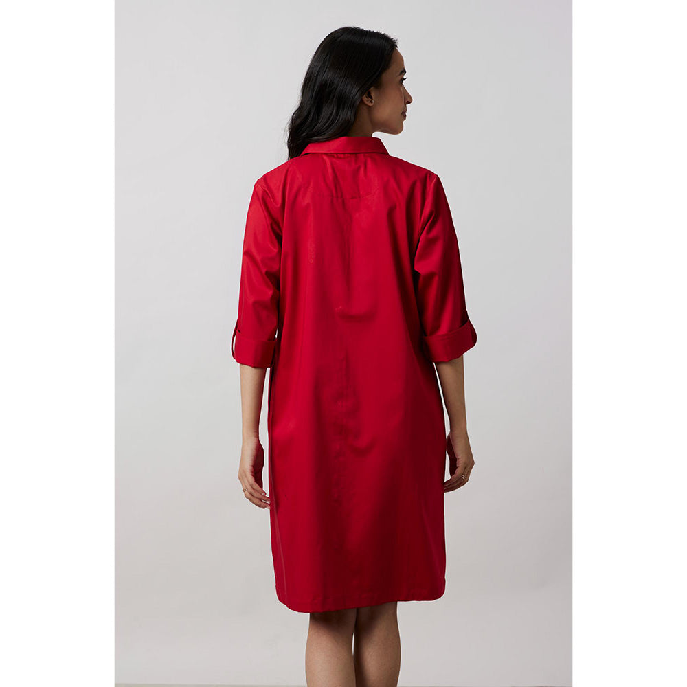 Pallavi Swadi Red Pocket Swarovski Shirt Dress