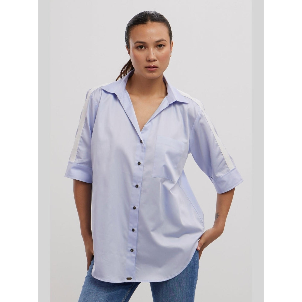Pallavi Swadi Sky Blue White Ribbon Shirt
