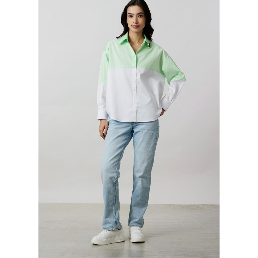 Pallavi Swadi Lime Block Shirt with Swarovski Collar