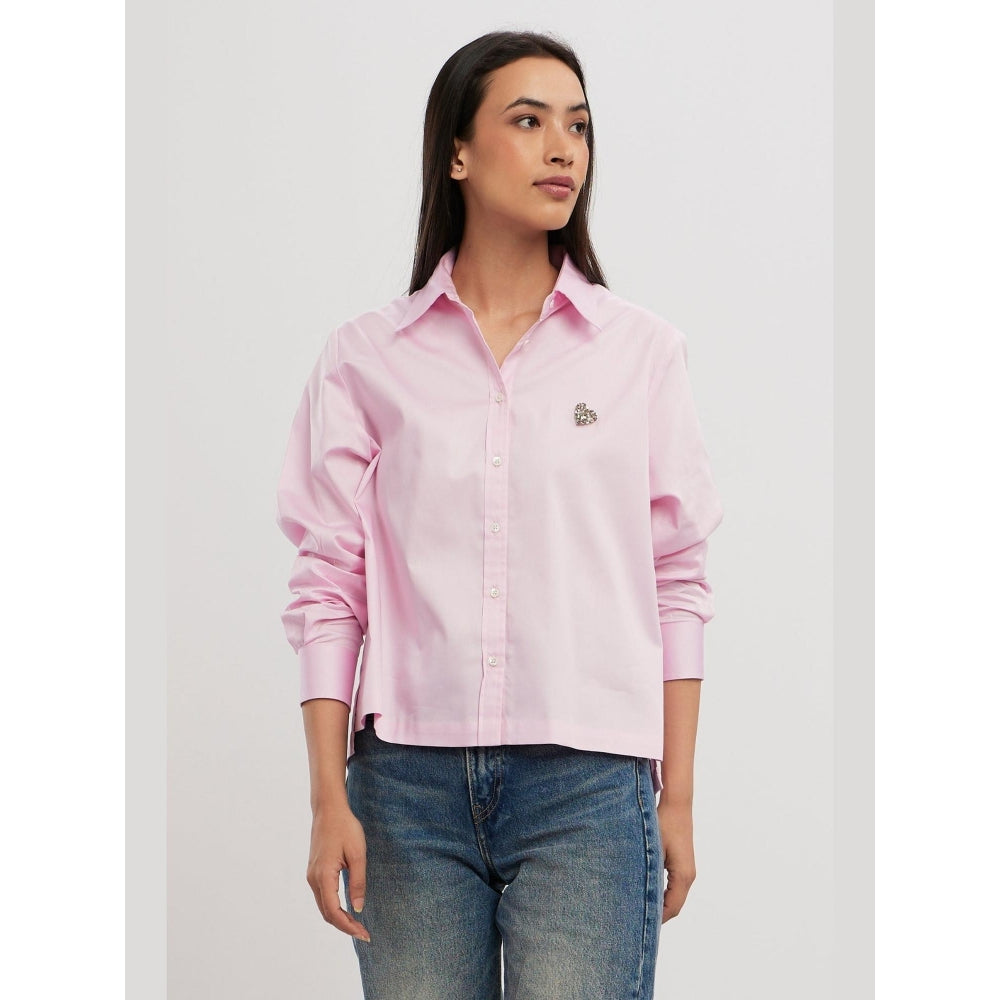 Pallavi Swadi Pink Pastel Swarovski Heart Crop Shirt
