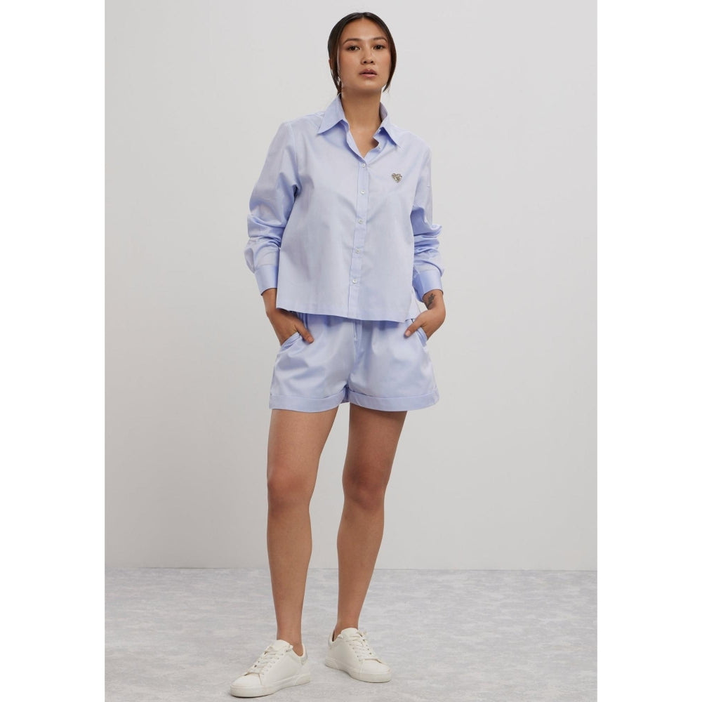 Pallavi Swadi Sky Blue Swarovski Heart Shorts Co-Ord Set
