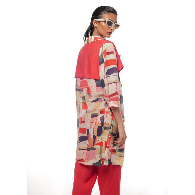 Pallavi Agarwal Rust Crimson Crop Top with Pant and Jacket (Set of 3)