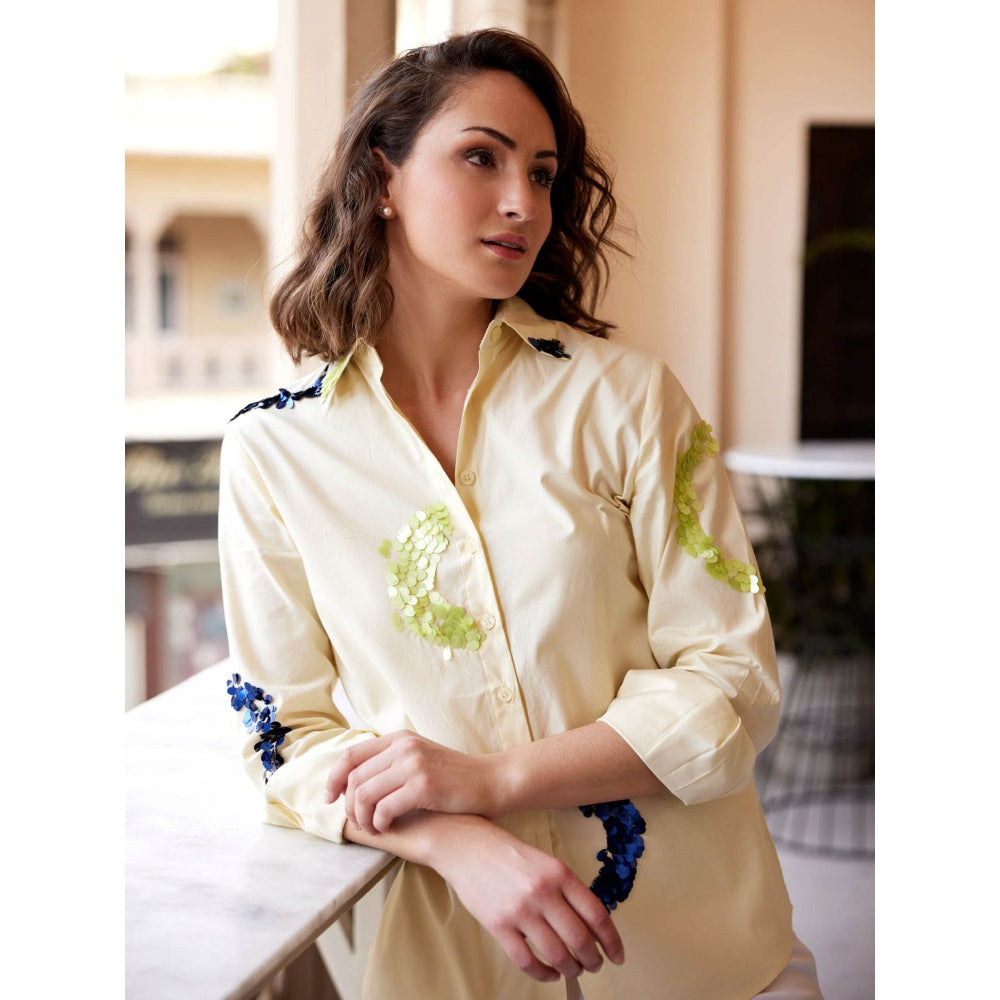 Palak Khandelwal Light Yellow Shirt with Sequin Abstract