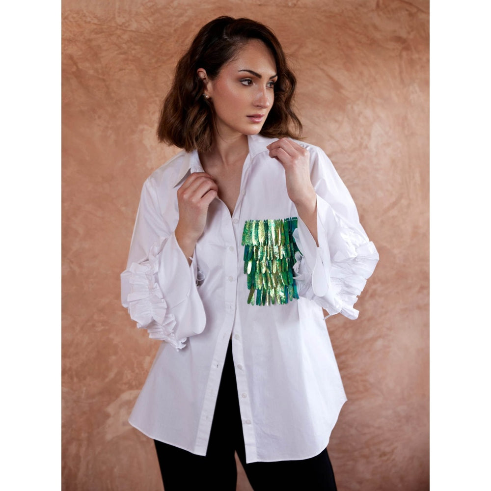 Palak Khandelwal White Shirt with Chrome Sequin Pocket