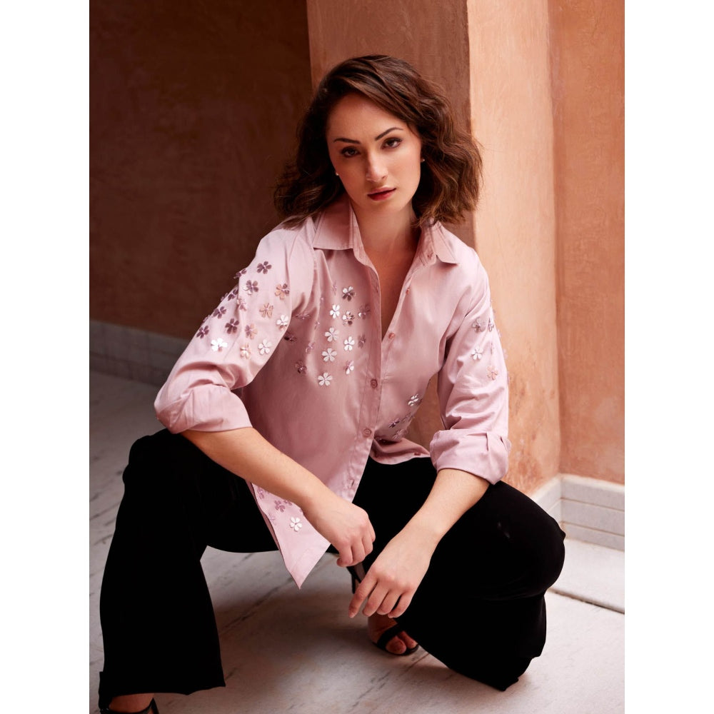 Palak Khandelwal Dusty Pink Shirt with All Over Flower Sequin Work