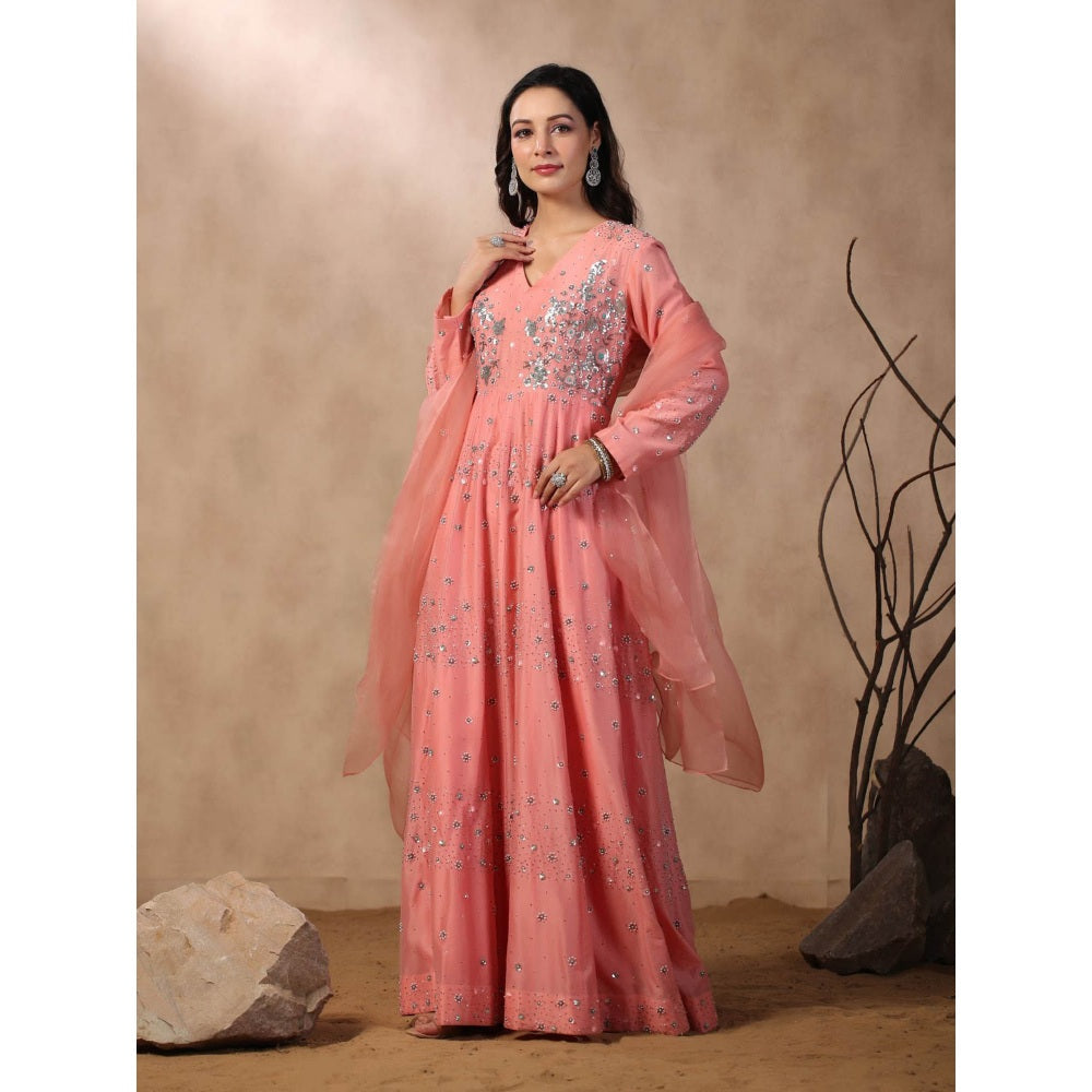 Palak Khandelwal Pink Anarkali with Hand Embroidered Paired with Dupatta (Set of 2)