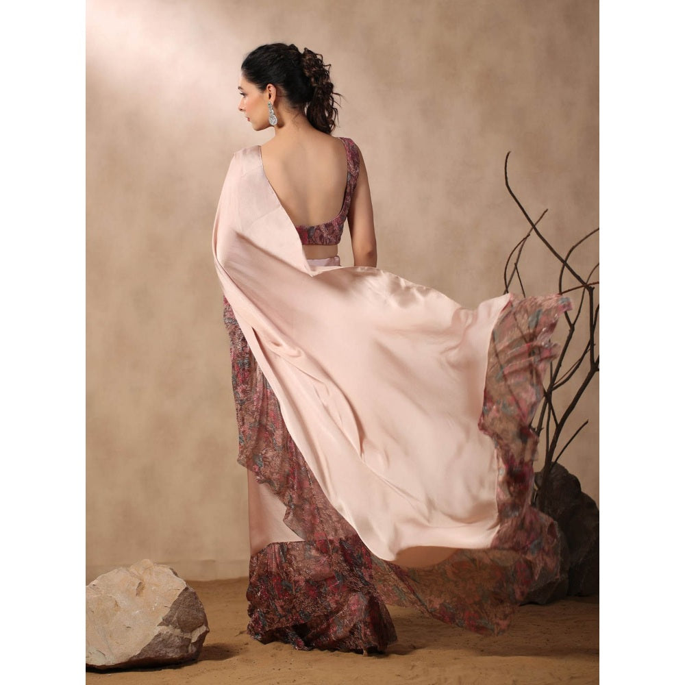 Palak Khandelwal Pink Printed Ruffles Pre Draped Saree with Stitched Blouse