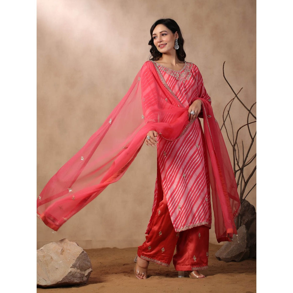 Palak Khandelwal Pink Leheriya Kurta with Pants and Dupatta (Set of 3)