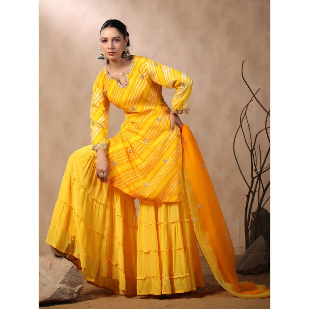 Palak Khandelwal Yellow Leheriya Kurta with Sharara and Dupatta (Set of 3)