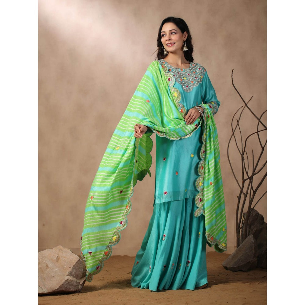 Palak Khandelwal Blue Kurta with Sharara and Dupatta (Set of 3)