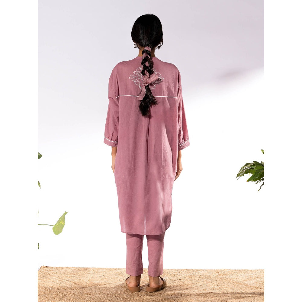 PANTS AND PAJAMAS Lilac Chikan Cotton Kurta