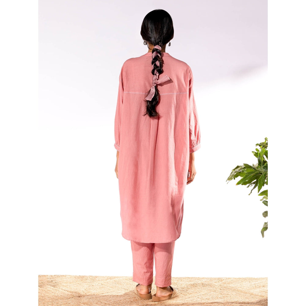 PANTS AND PAJAMAS Peach Chikan Cotton Kurta