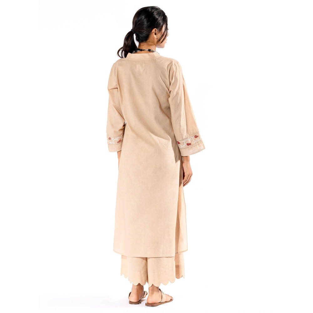 PANTS AND PAJAMAS Beige Chikan Cotton Kurta