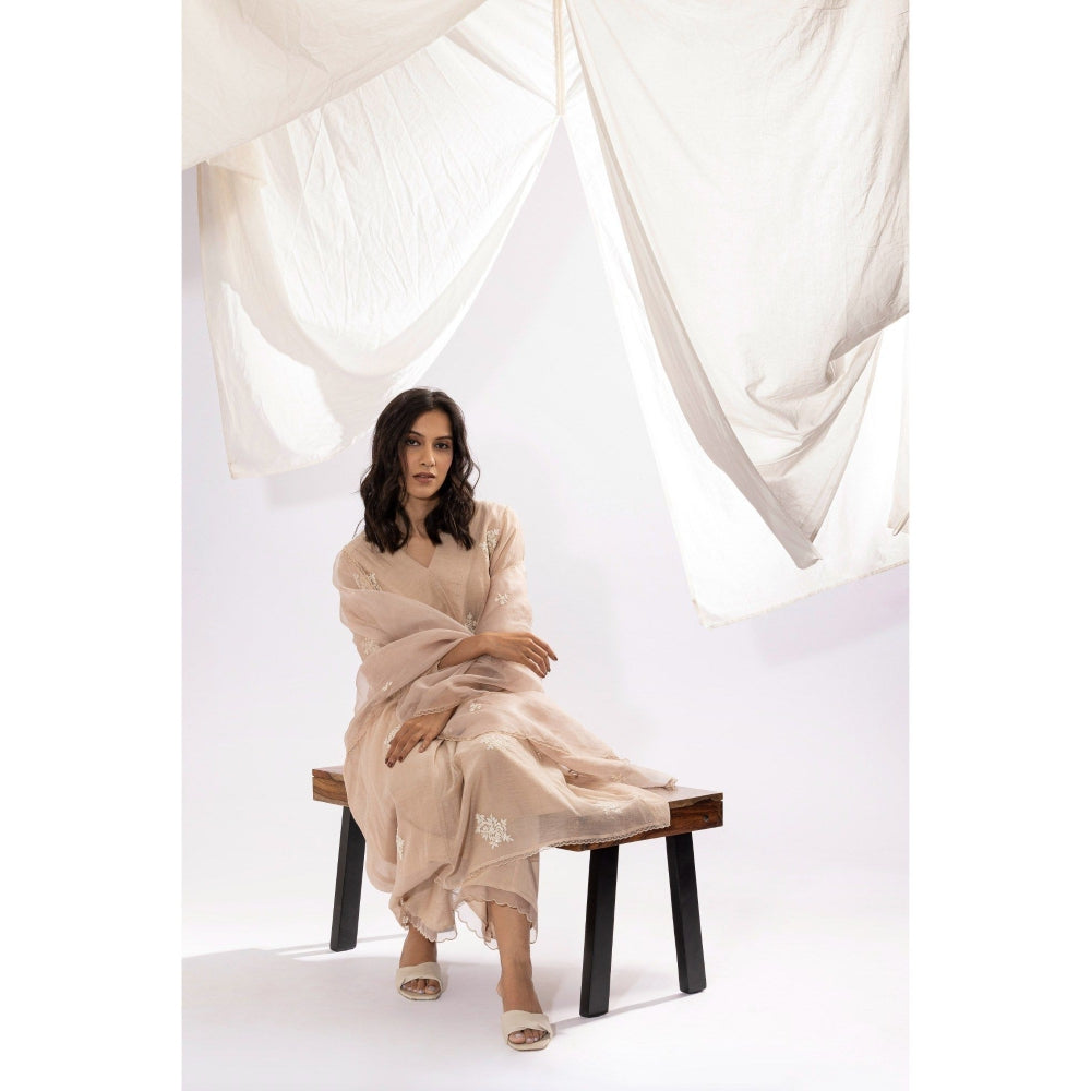 PANTS AND PAJAMAS Ivory Organza Dupatta