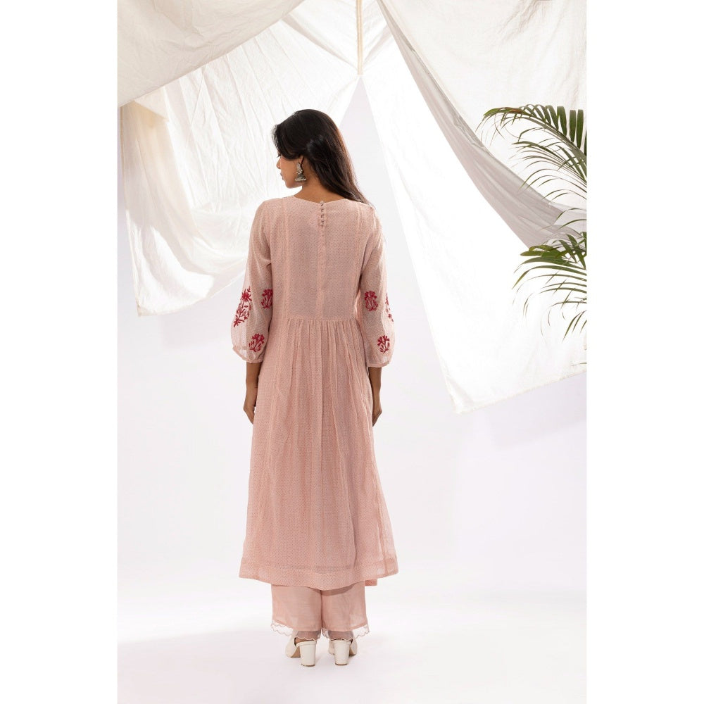 PANTS AND PAJAMAS Pink Printed Chanderi Mull Kurta