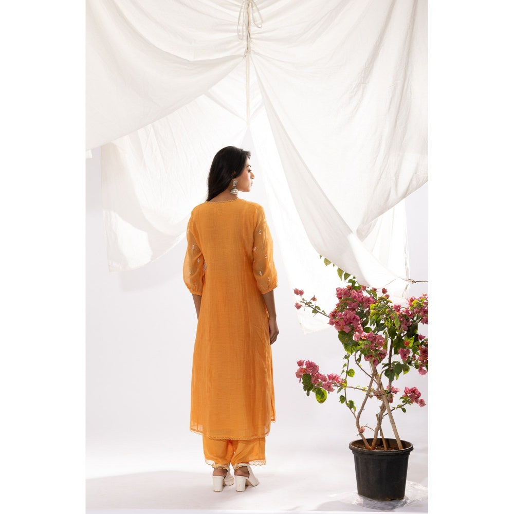 PANTS AND PAJAMAS Orange Chanderi Mull Chikan Kurta