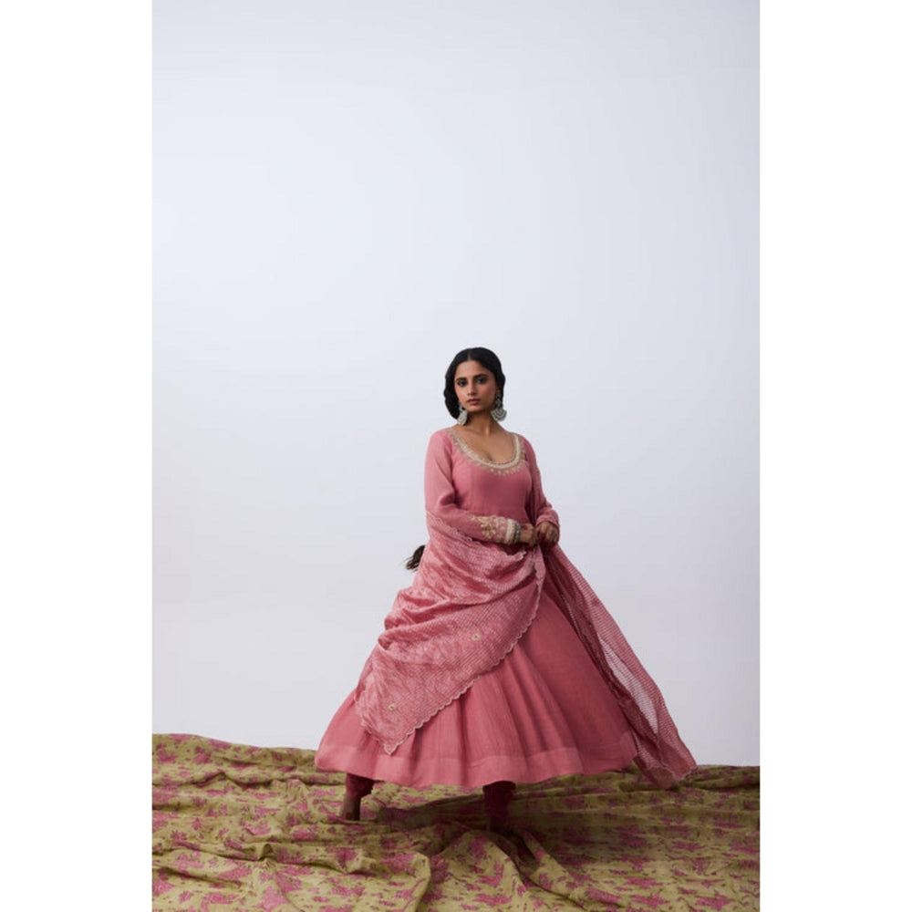 Pant AND PAJAMAS Women Chanderi Pink Kurta with Churidar