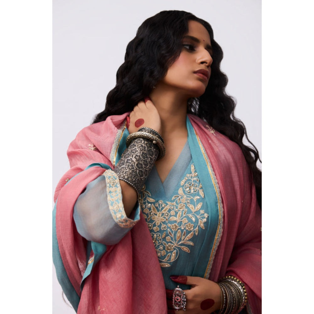 PANTS AND PAJAMAS Chhanda Embroidered Blue Kurta